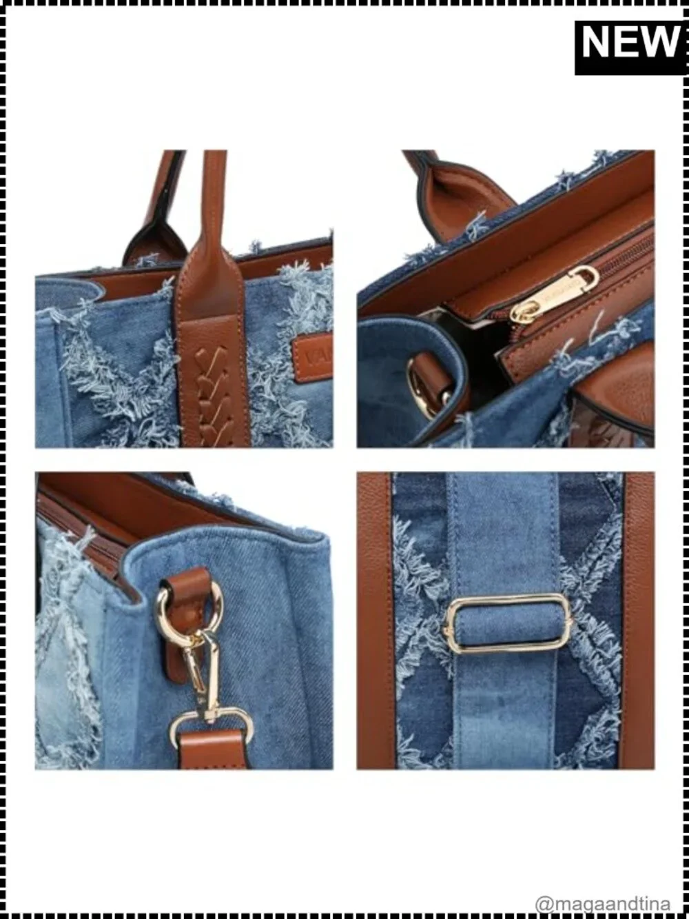 Denim Tote Bag Quilted Diamond Vegan Leather Satchel with Wristlet